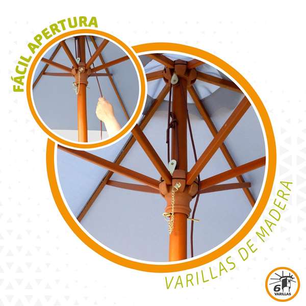 Color Baby Parasol Terraza 300 cm Mástil Madera 4,8 cm Gris