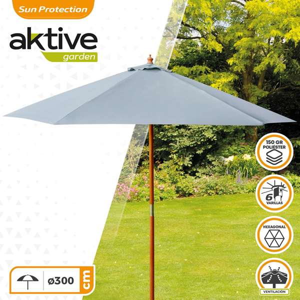 Color Baby Parasol Terraza 300 cm Mástil Madera 4,8 cm Gris