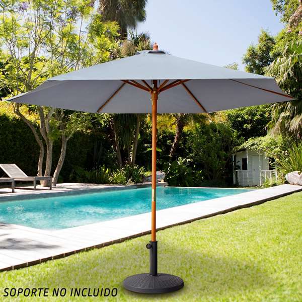 Color Baby Parasol Terraza 300 cm Mástil Madera 4,8 cm Gris