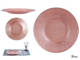 VIVALTO Plato Vidrio 21 cm Rosa Pastel para Mesa (Set de 24)