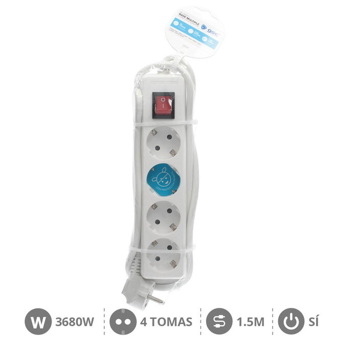 GSC Evolution Base múltiple Serie Estándar 4T con interruptor, 1,5M, Blanco