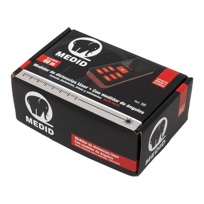 Medid Medidor distancia láser rojo 40 m con cálculo áreas, volúmenes, pitágoras, 99 registros memoria, bolsa y pilas AAA Medid Medidor distancia láser rojo 40 m con cálculo áreas, volúmenes, pitágoras, 99 registros memoria, bolsa y pilas AAA