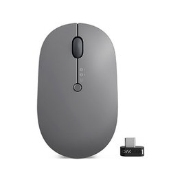 Lenovo Go Ratón Inalámbrico Ambidiestro Multi Dispositivo, RF Wireless + Bluetooth 5.0, 2400 DPI, Puerto USB-C, Recargable, Gris
