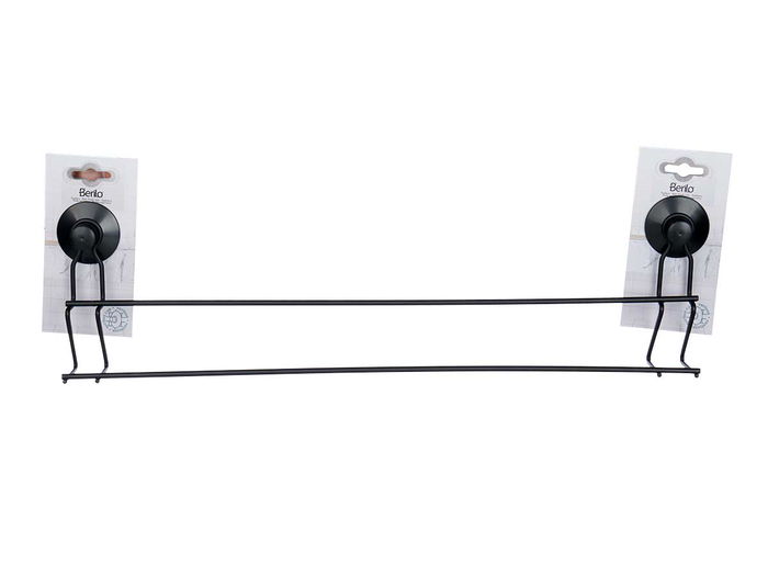 Berilo Toallero Metal Negro Mate Doble Barra Ventosa 54x15x6.5cm ABS Acero (Set de 12)