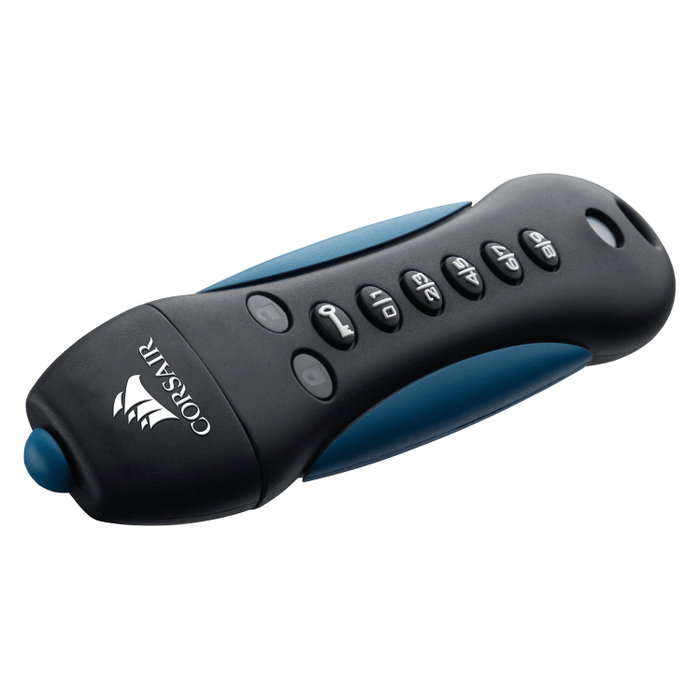 Corsair Padlock 3 Secure 64GB USB 3.2 Gen 1 - Llave USB con PIN y contraseña, color Negro/Azul, STICK 64GB