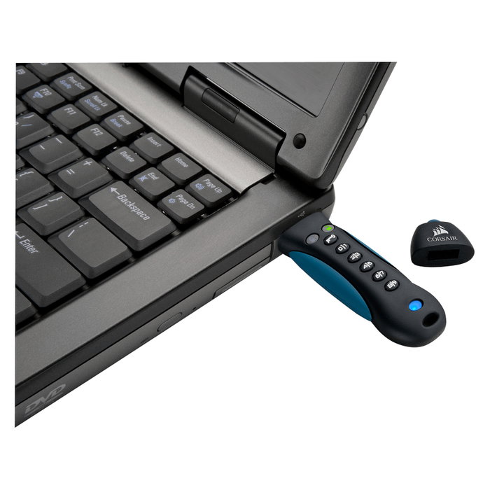 Corsair Padlock 3 Secure 64GB USB 3.2 Gen 1 - Llave USB con PIN y contraseña, color Negro/Azul, STICK 64GB