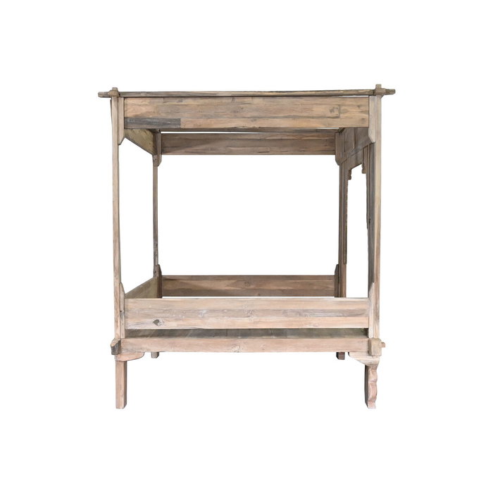 DKD Home Decor Cama con Dosel de Teca Tallada Decapé Natural