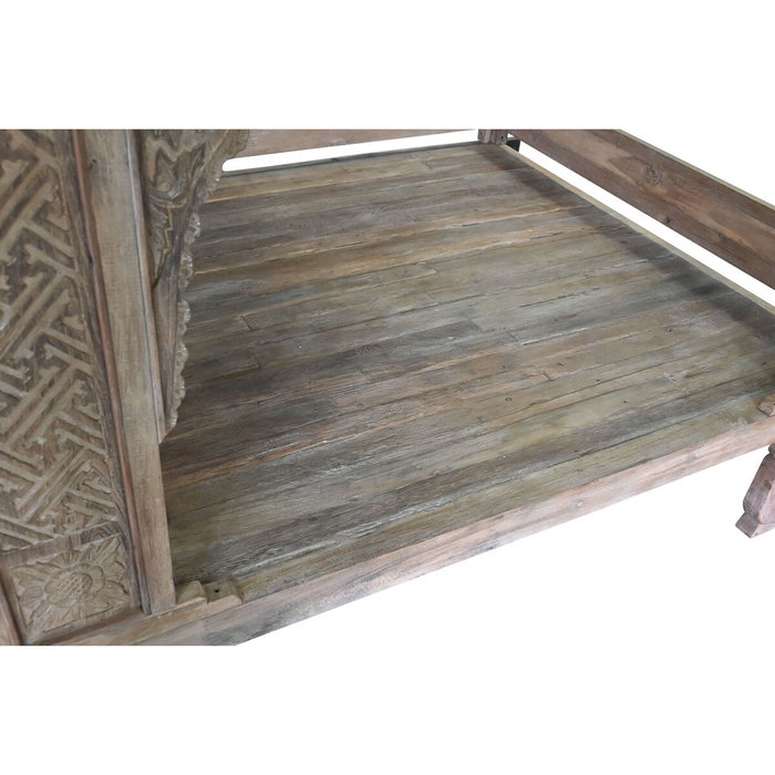 DKD Home Decor Cama con Dosel de Teca Tallada Decapé Natural