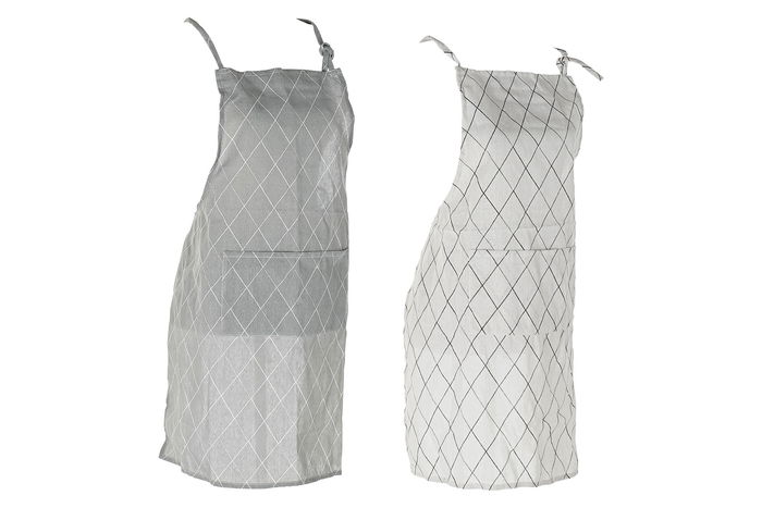 DKD Home Decor Delantal Japan stripes Gris Blanco Algodón Poliéster 70 x 80 x 0.5 cm (12 Unidades)