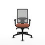 Silla de oficina Horna con mecanismo Sincro tapizada con Tela color Marrón y malla color Gris. Equipada con lumbar 1D, Brazos 1D y Ruedas 65 mm parqué