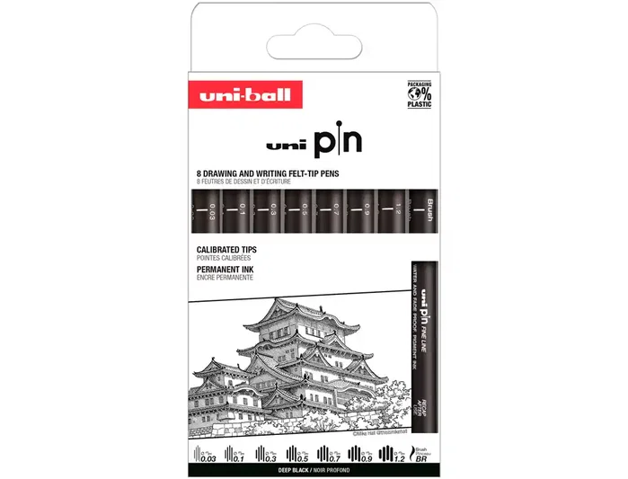 Uniball PIN Set de 8 Rotuladores Calibrados Negro Uniball PIN Set de 8 Rotuladores Calibrados Negro
