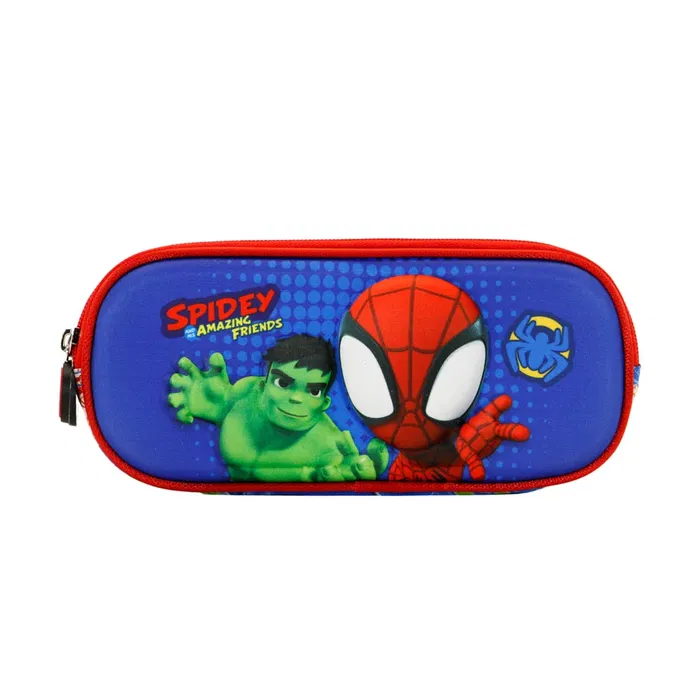 Marvel Spiderman Estuche Portatodo Doble Compartimento Azul 3D Relieve Escolar 22x10x8cm