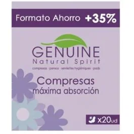 GENUINE Compresa De Dia 20Ud Maxi Absorcion Tecnologia Antibacteriana