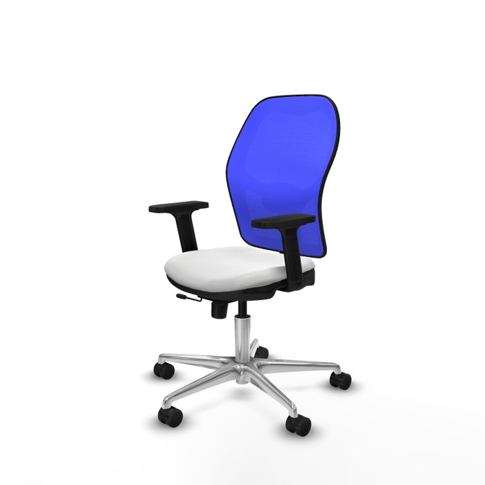 PIQUERAS Y CRESPO Silla de oficina Jorquera con mecanismo Sincro/Traslack, Tela Blanca y Malla Azul
