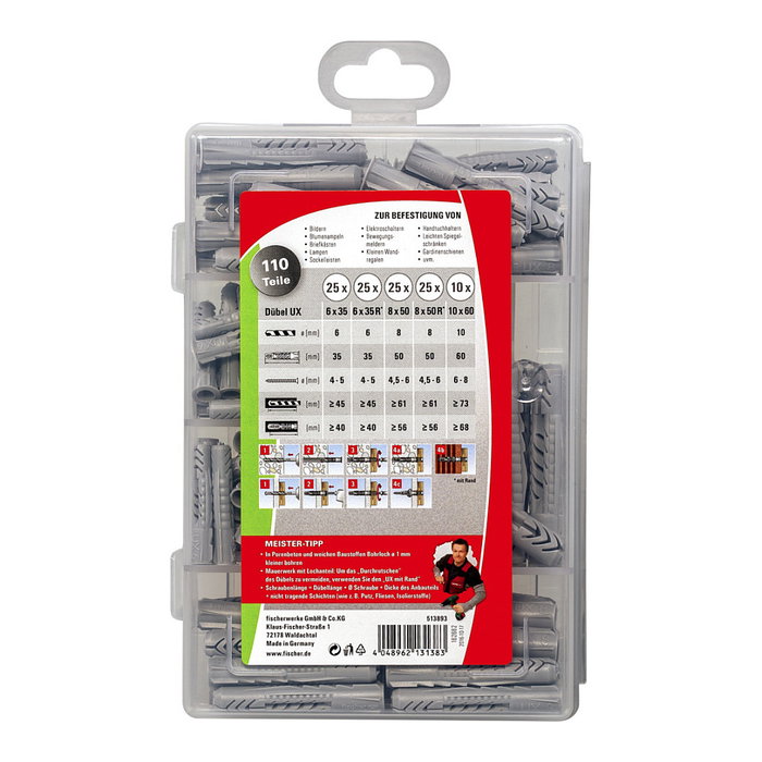 Fischer MEISTER-BOX UX/UX R Surtido de Anclajes de Expansión 110 Piezas
