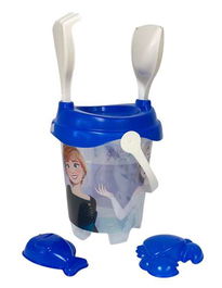 Frozen Cubo de Playa Castillo Transparente con Cedazo, Pala, Rastrillo y Moldes para Niños a Partir de 3 Años