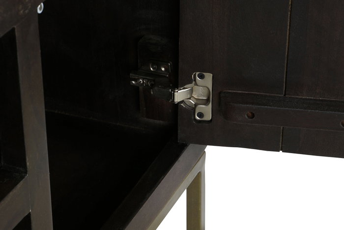 DKD Home Decor Rombo Gold Mueble TV Moderno Marrón Dorado 140 x 55 x 40 cm Acacia Metal Puertas