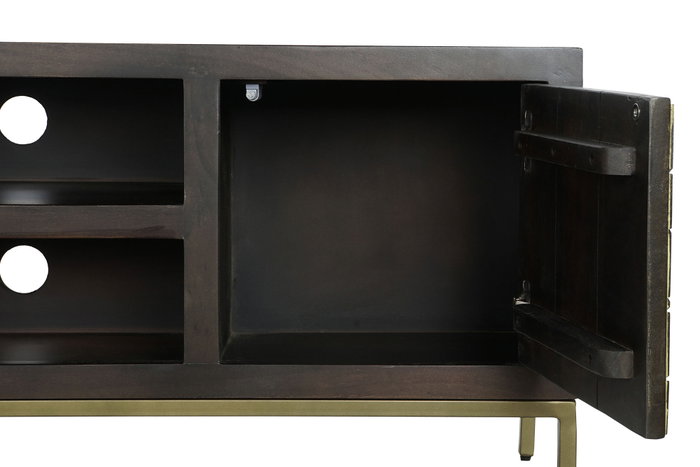 DKD Home Decor Rombo Gold Mueble TV Moderno Marrón Dorado 140 x 55 x 40 cm Acacia Metal Puertas