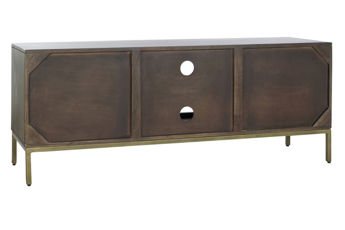 DKD Home Decor Rombo Gold Mueble TV Moderno Marrón Dorado 140 x 55 x 40 cm Acacia Metal Puertas