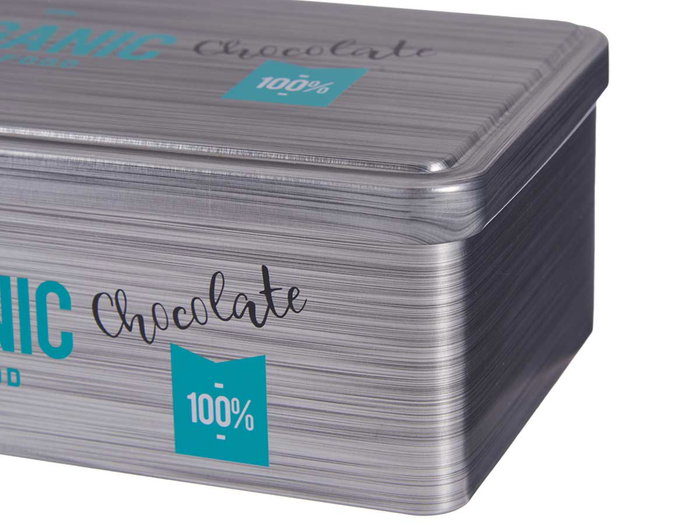 Kinvara Bote Hojalata Rectangular Organic Chocolate Gris