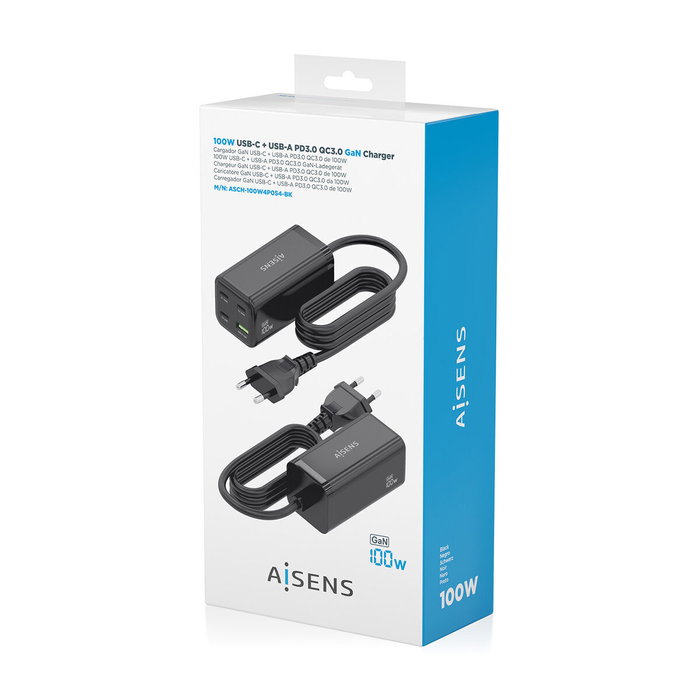 Aisens Cargador Sobremesa GaN 100W 3xUSB-C y 1xUSB-A Negro Aisens Cargador Sobremesa GaN 100W 3xUSB-C y 1xUSB-A Negro