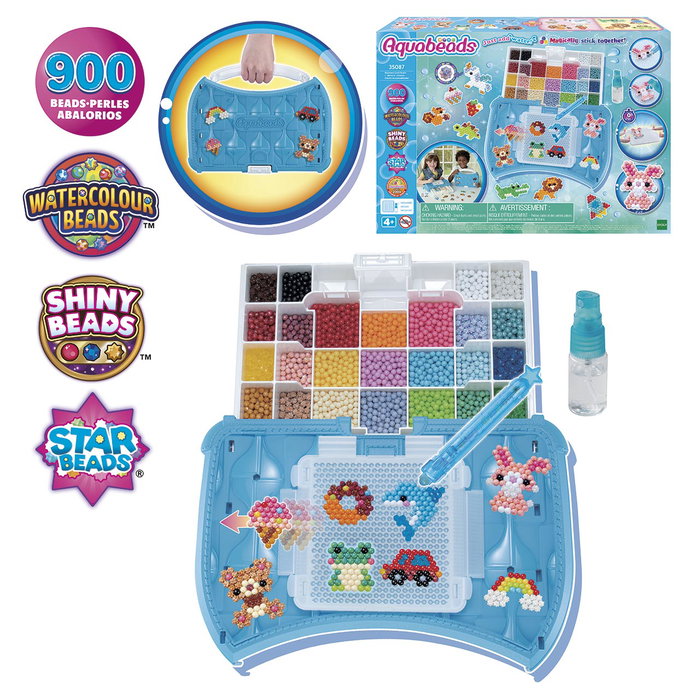 Aquabeads Estudio De Manualidades 35087 con 900+ Abalorios en 25 Colores y Maletín Creativo para +4 Años