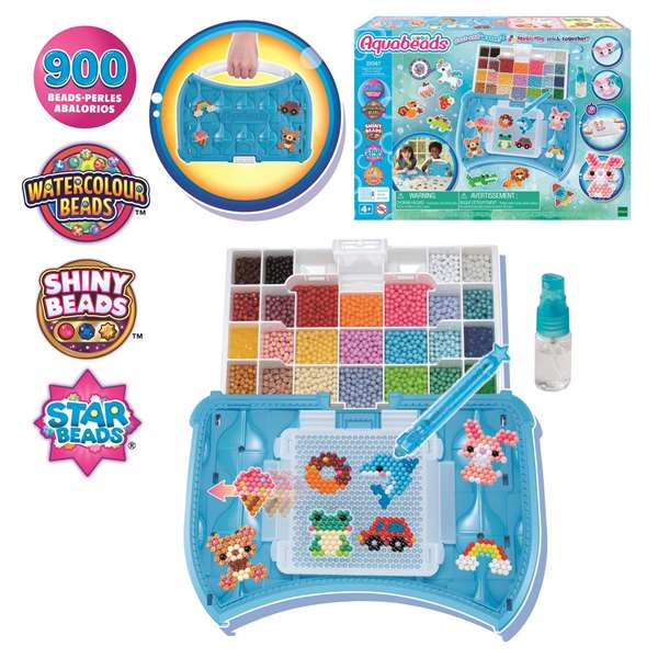 Aquabeads Estudio De Manualidades 35087 con 900+ Abalorios en 25 Colores y Maletín Creativo para +4 Años