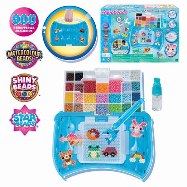 Aquabeads Estudio De Manualidades 35087 con 900+ Abalorios en 25 Colores y Maletín Creativo para +4 Años