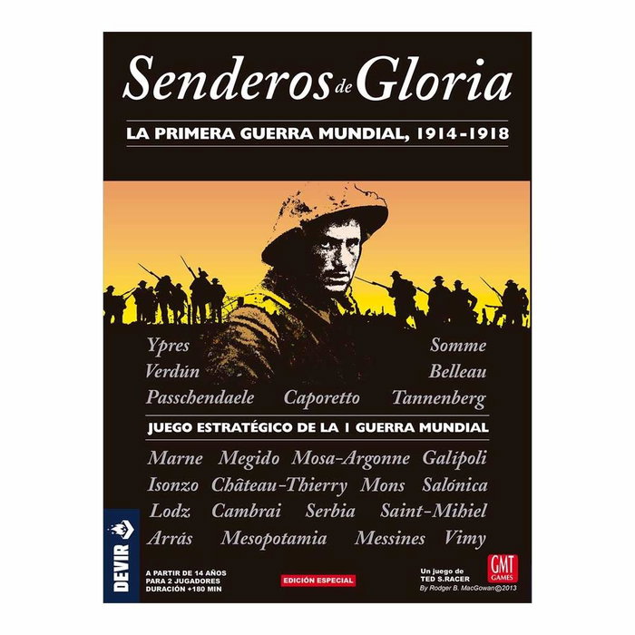 Devir Senderos de Gloria - Juego de Mesa de Estrategia Bélica para 2 Jugadores, Edición Especial en Castellano con Tablero Reversible, Edad +14 años, Duración 480 Minutos