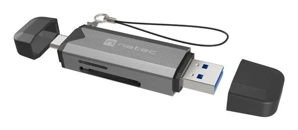 Natec Lector de Tarjetas USB 3.1 Gen 1 NCZ-2262 para SD/MicroSD/SDHC/SDXC hasta 5000 Mbit/s con Puertos USB-A y USB-C