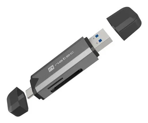 Natec Lector de Tarjetas USB 3.1 Gen 1 NCZ-2262 para SD/MicroSD/SDHC/SDXC hasta 5000 Mbit/s con Puertos USB-A y USB-C