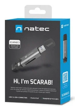 Natec Lector de Tarjetas USB 3.1 Gen 1 NCZ-2262 para SD/MicroSD/SDHC/SDXC hasta 5000 Mbit/s con Puertos USB-A y USB-C