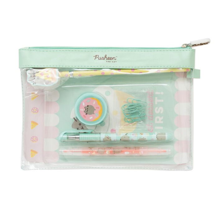 ERIK Set Papeleria Foodie Collection Pusheen Cuaderno A5, Subrayador, Bolígrafo, Lápiz, Sacapuntas, Clips y Estuche
