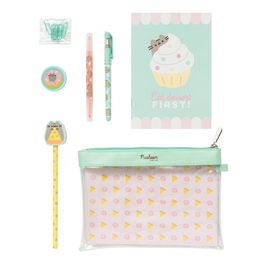 ERIK Set Papeleria Foodie Collection Pusheen Cuaderno A5, Subrayador, Bolígrafo, Lápiz, Sacapuntas, Clips y Estuche