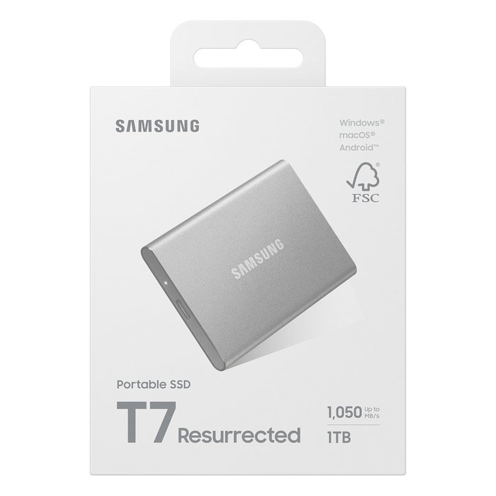 SAMSUNG Portable SSD T7 1TB USB-C 3.2 Gen 2 (10 Gbps) Externo Aluminio Plata - MU-PD1T0G/WW