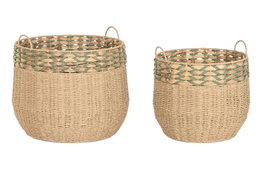DKD Home Decor Cesta Tropical Verde Natural Fibra 50 x 44 x 50 cm Set de 2