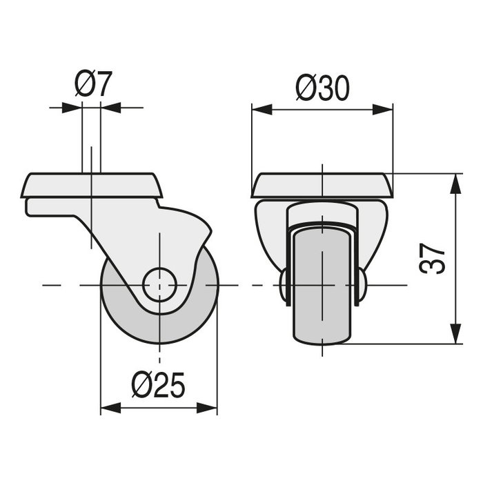 Q&Q Rueda Giratoria para Mueble Aro Plástico Gris Ø25mm Tp Zincado