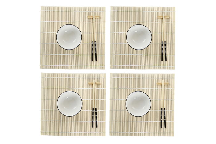 DKD Home Decor Sushi Set 16 Piezas Bambú y Gres Blanco y Negro DKD Home Decor Sushi Set 16 Piezas Bambú y Gres Blanco y Negro