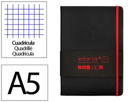 Antartik Cuaderno A5 Tapa Dura Hojas Cuadriculadas Negro y Rojo 100 Hojas 80gr FSC