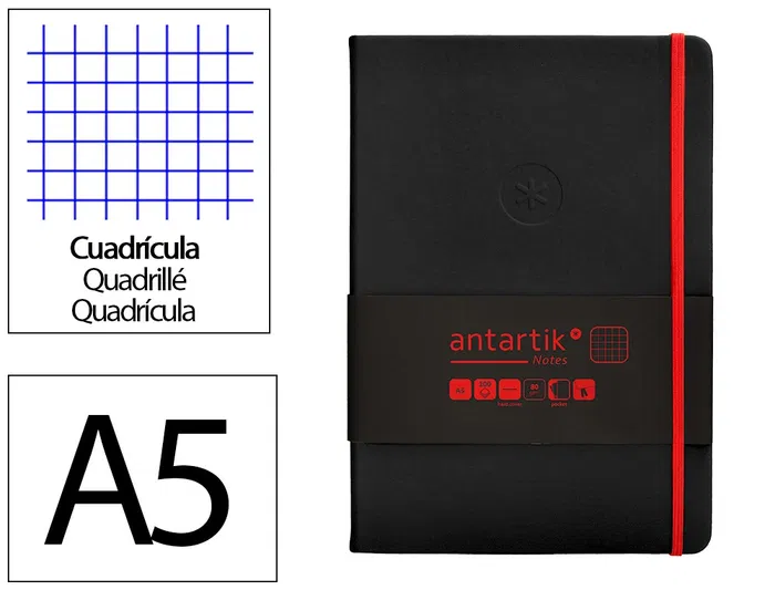 Antartik Cuaderno A5 Tapa Dura Hojas Cuadriculadas Negro y Rojo 100 Hojas 80gr FSC Antartik Cuaderno A5 Tapa Dura Hojas Cuadriculadas Negro y Rojo 100 Hojas 80gr FSC