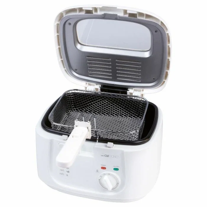 Clatronic FR 3771 Freidora 2.5 Litros 1800 W, Color Blanco, Termostato Ajustable, Filtro de Aceite