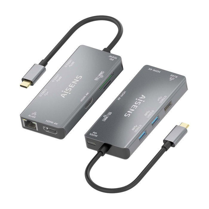 Aisens USB-C Dock 9 en 1 Gris ASUC-9P018-GR Aisens USB-C Dock 9 en 1 Gris ASUC-9P018-GR