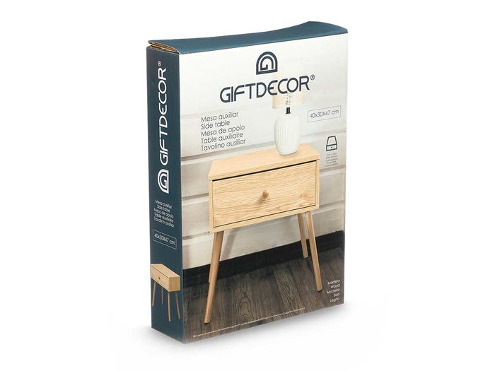 Giftdecor Mesita Auxiliar Cajón Natural 40 x 30 x 47 cm