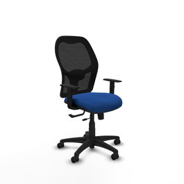 PIQUERAS Y CRESPO Silla de oficina Alocén con mecanismo traslack, malla negra y similpiel azul