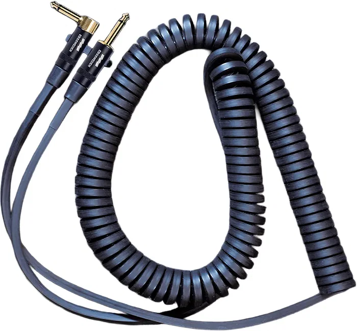 EBS Curly Square Cable de Instrumento Espiral Jack 6.35 mm Trenzado, 7.6 m, Conectores Chapados en Oro, Recto/Recto