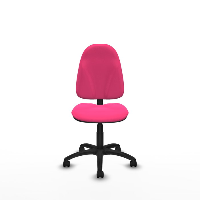 Silla de oficina Algarra con mecanismo Contacto permanente básico tapizada con Similpiel color Rosa. Equipada con Base poliamida negra, Sin brazos y Ruedas de nailon 50 mm