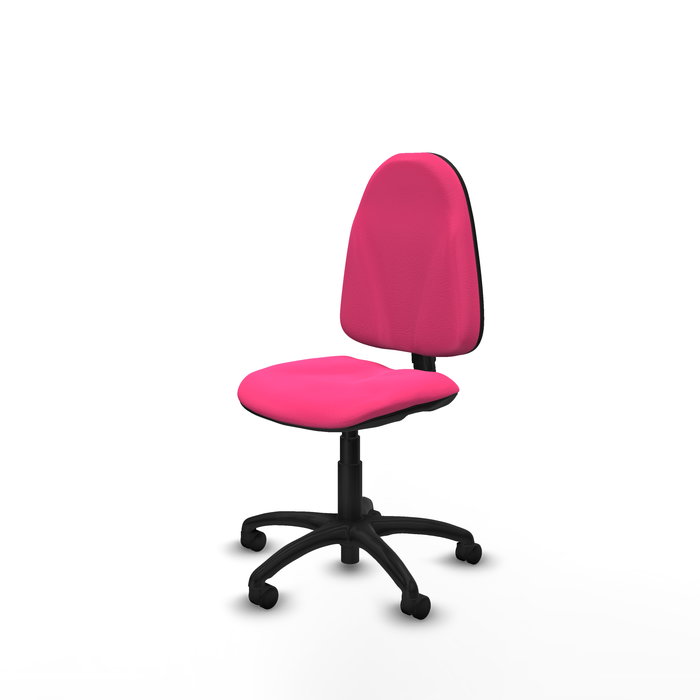 Silla de oficina Algarra con mecanismo Contacto permanente básico tapizada con Similpiel color Rosa. Equipada con Base poliamida negra, Sin brazos y Ruedas de nailon 50 mm