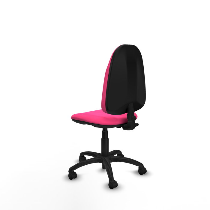 Silla de oficina Algarra con mecanismo Contacto permanente básico tapizada con Similpiel color Rosa. Equipada con Base poliamida negra, Sin brazos y Ruedas de nailon 50 mm