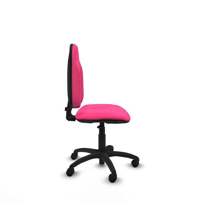 Silla de oficina Algarra con mecanismo Contacto permanente básico tapizada con Similpiel color Rosa. Equipada con Base poliamida negra, Sin brazos y Ruedas de nailon 50 mm
