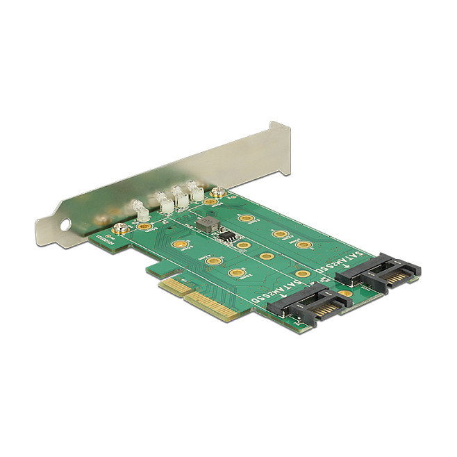 DeLOCK 89518 Tarjeta PCIe Express de Expansión con 3 Slots M.2 SATA, Formato Low Profile, Compatible con Windows y Linux
